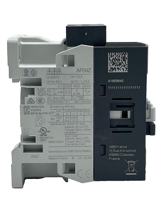 Used ABB AF09Z-30-10-21 Contactor 3Pole 9A 24-60VAC/DC Coil 1NO Aux NSNP