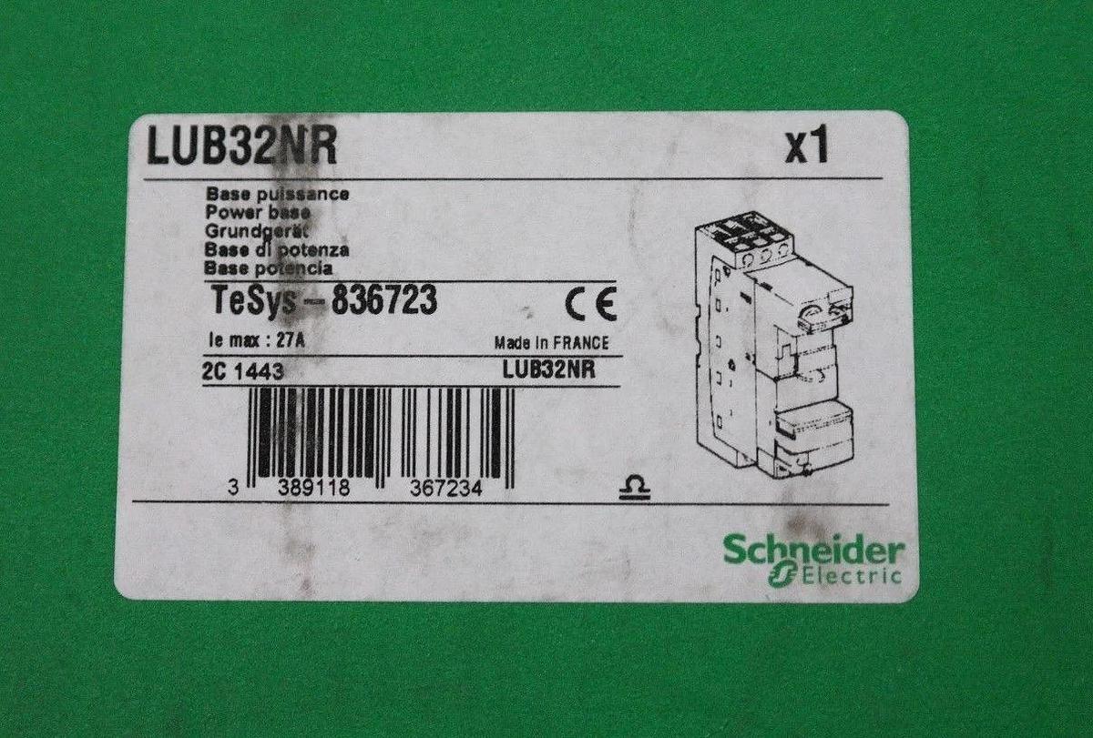 Used NIB SCHNEIDER LUB32NR STARTER MOTOR POWER BASE 600VAC, 32AMP, TESYS 836723
