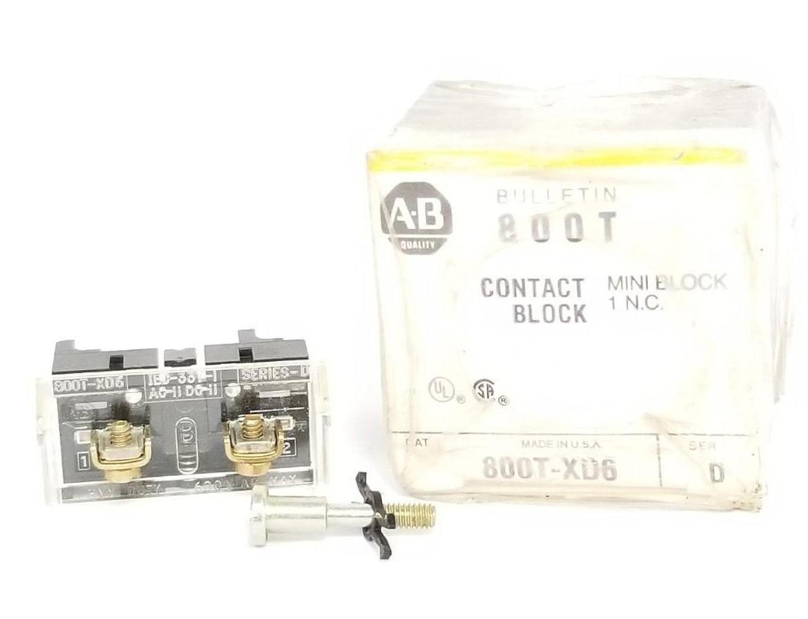 NIB ALLEN BRADLEY 800T-XD6 CONTACT BLOCK 800TXD6 SER. D (MISSING SCREW)