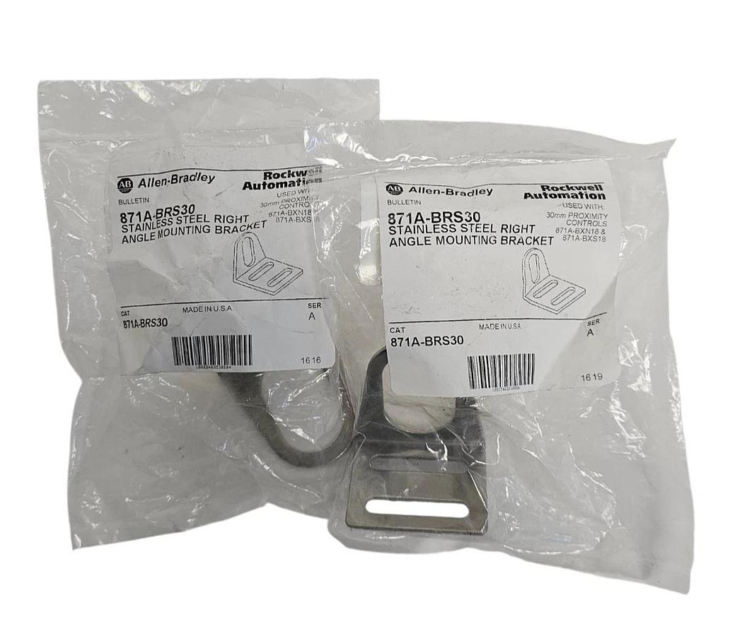 Used LOT OF 2 NEW ALLEN BRADLEY 871A-BRS30 SS RIGHT ANGLE MOUNTING BRACKETS SER. A