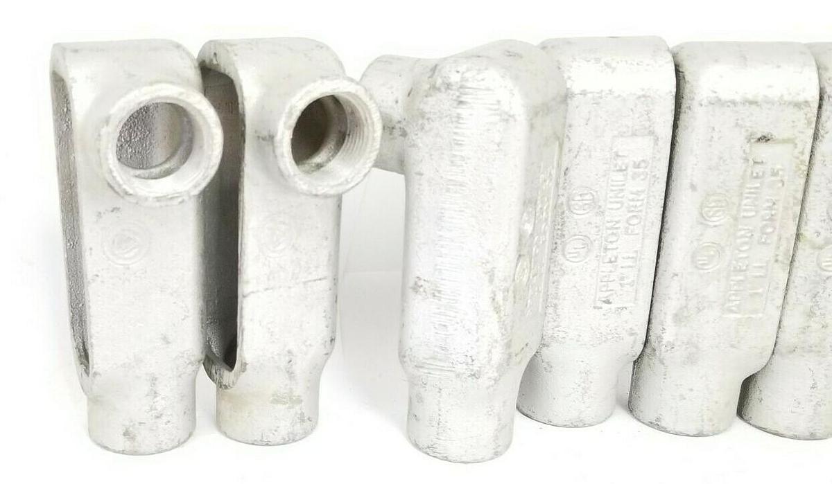 Used LOT OF 6 APPLETON FORM 35 UNILET 90 DEG. ELBOWS 1'' LL