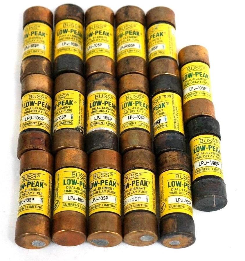 Used LOT OF 16 BUSS LPJ-10SP TIME-DELAY FUSES 10A, 600V, LPJ10SP