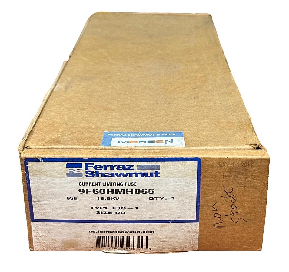 Used NEW FERRAZ SHAWMUT 9F60HMH065 / EJO-1DD DOUBLE-BARREL CURRENT LIMITING FUSE NSMP