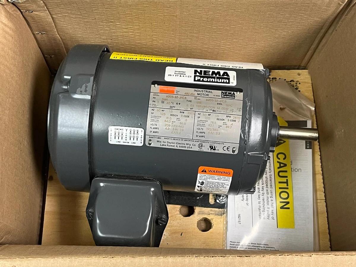 Dayton 48ZJ86 1.5 HP General Purpose Motor 3-Phase 3465 RPM | TEFC | 56H Frame