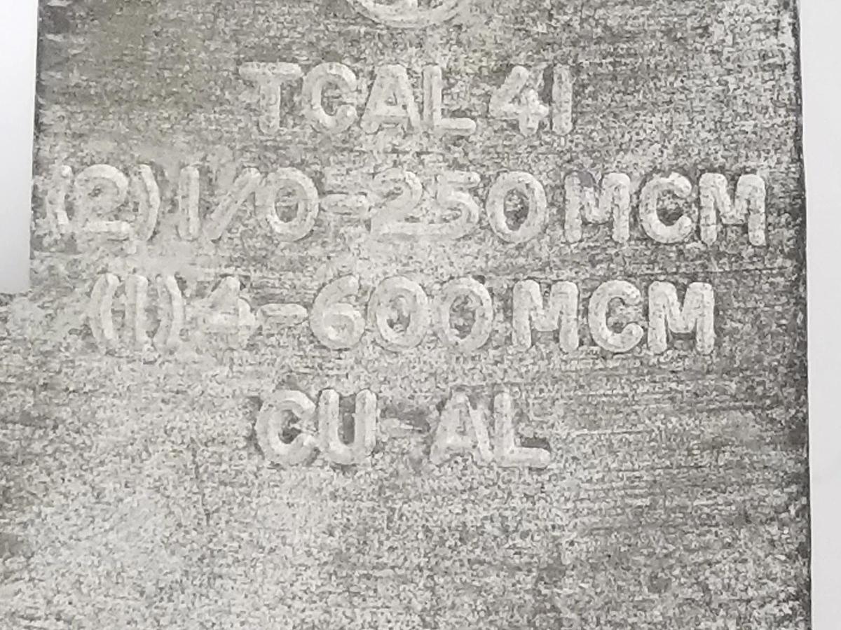 Used GENERAL ELECTRIC TCAL41 TERMINAL LUG (2) I/O-250 MCM (1) 4-600MCM CU-AL