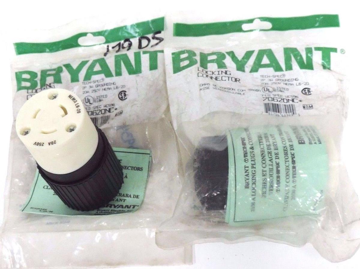 Used LOT OF 2 NEW BRYANT 70620NC LOCKING CONNECTORS NEMA L6-20