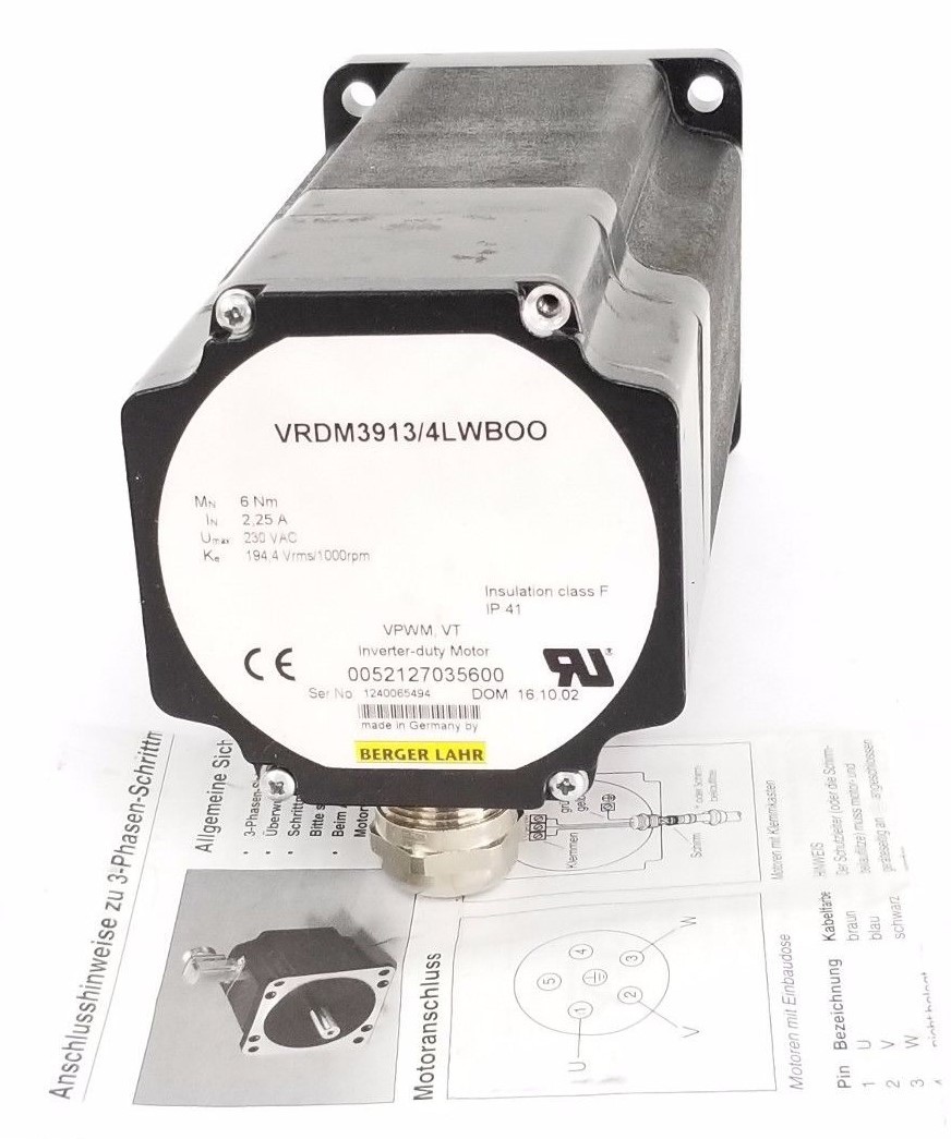 Used BERGER LAHR VRDM3913/4LWBOO INVERTER-DUTY MOTOR VRDM 3919/50 LWB