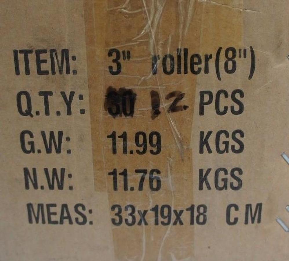 Used LOT OF 10 NEW GENERIC 3" ROLLER WHEELS, 8" SHAFT 33X19X18 CM