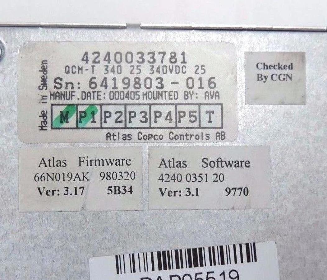 Used ATLAS COPCO 4240-0337-81 SERVO CONTROLLER QCM-T-340-25, 25AMP 340VDC, 4240033781