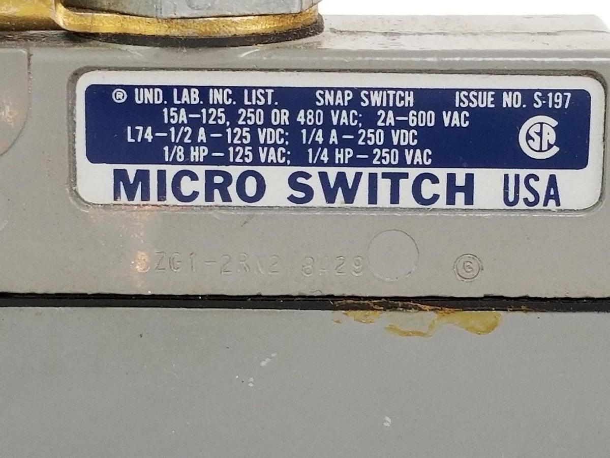 Used MICRO SWITCH BZG1-2RN2 8429 LIMIT SWITCH ASSEMBLY BZG12RN2