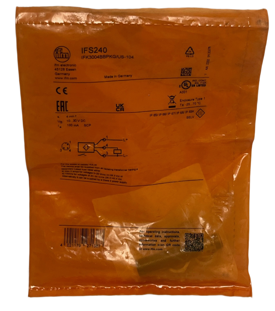 ifm IFS240 Inductive Proximity Sensor IFK3004BBPKG/US-104 NEW