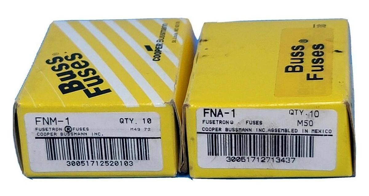 Used LOT OF 9 NEW COOPER BUSSMANN FNM-1 & 9 NEW FNA-1 FUSETRON FUSES
