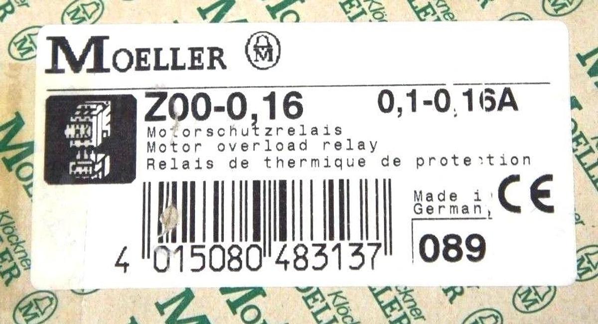 Used NIB MOELLER Z00-0,16 MOTOR OVERLOAD RELAY 0,1-0,16A, Z00-0.16
