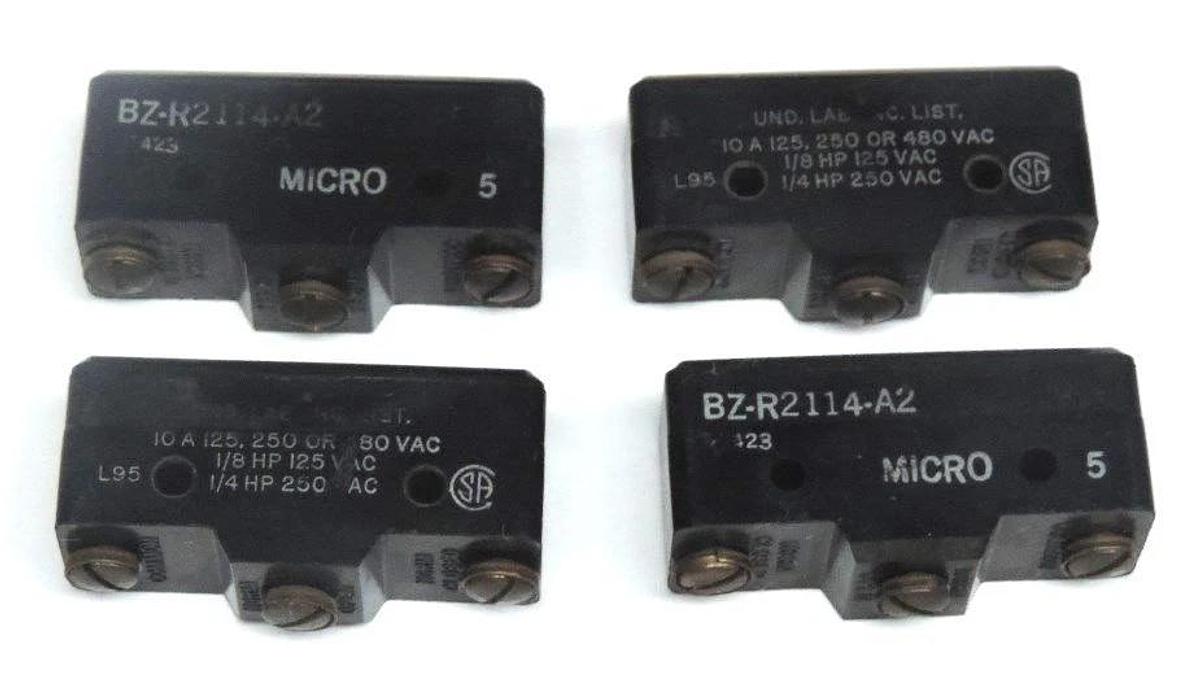 Used LOT OF 4 HONEYWELL BZ-R2114-A2 LIMIT SWITCHES BZR2114A2