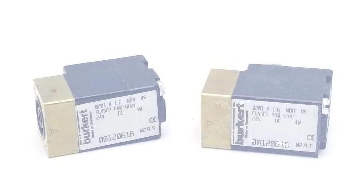 Used LOT OF 2 BURKERT 00120616 SOLENOID VALVES 24VDC, 4W