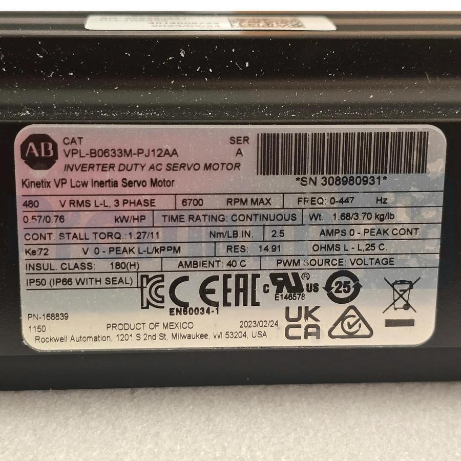 Opened Allen Bradley VPL-B0633M-PJ12AA /A Kinetix VP Low Inertia Servo Motor