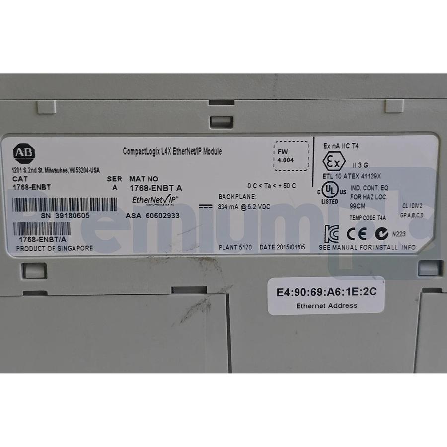 Used Allen Bradley 1768-ENBT /A CompactLogix L4X EtherNet/IP Module FW 4.004 USED 612598307524