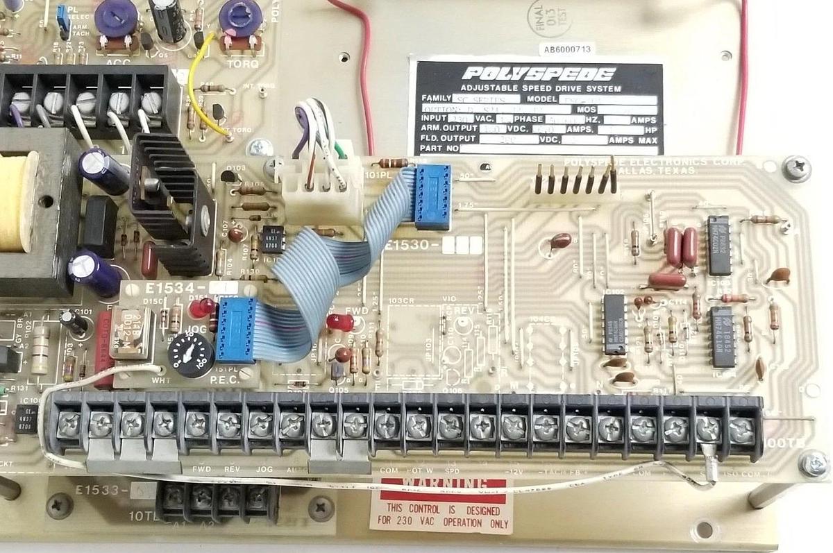 Used POLYSPEDE ESC-101 ADJ. SPEED DRIVE SYSTEM E1530-032, E1507-012, E1534-01