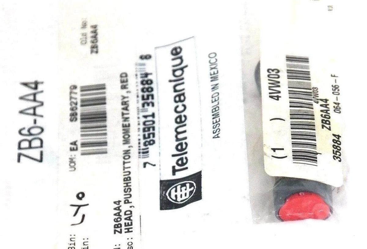 Used NEW TELEMECANIQUE ZB6-AA4 PUSHBUTTON RED & ZB2-BV6 LIGHT MODULE