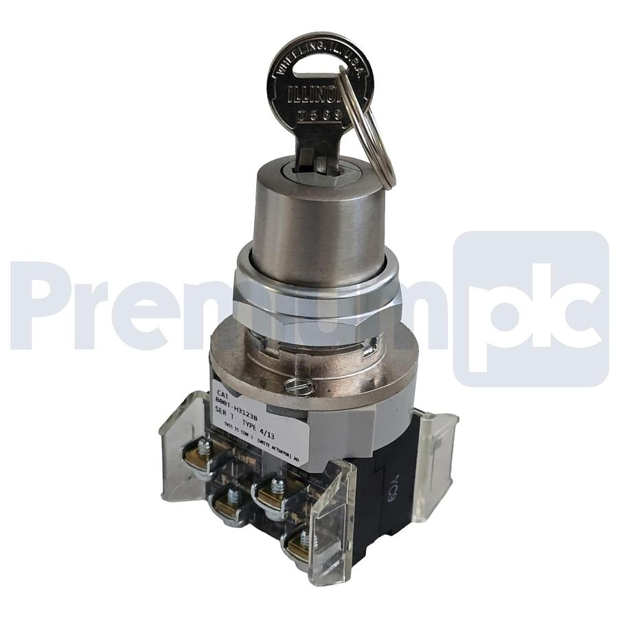 Used Allen-Bradley 800T-H3123B /T Selector Switch 30mm 2Pos Cylinder Lock 2 NO / 2 NC