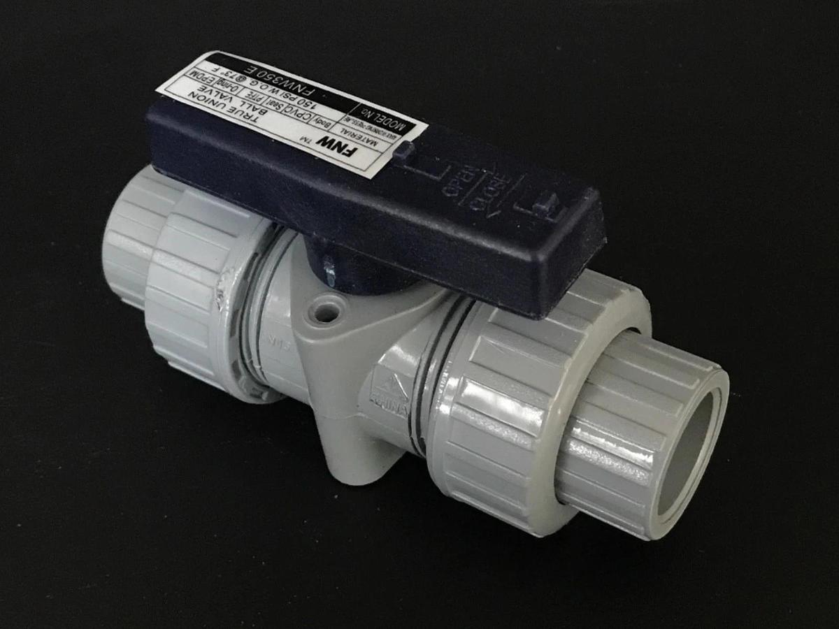Used NIB FNW FNW350ED 1/2" CPVC TRUE UNION BALL VALVE 150PSI, FNW350E *MISSING PART*
