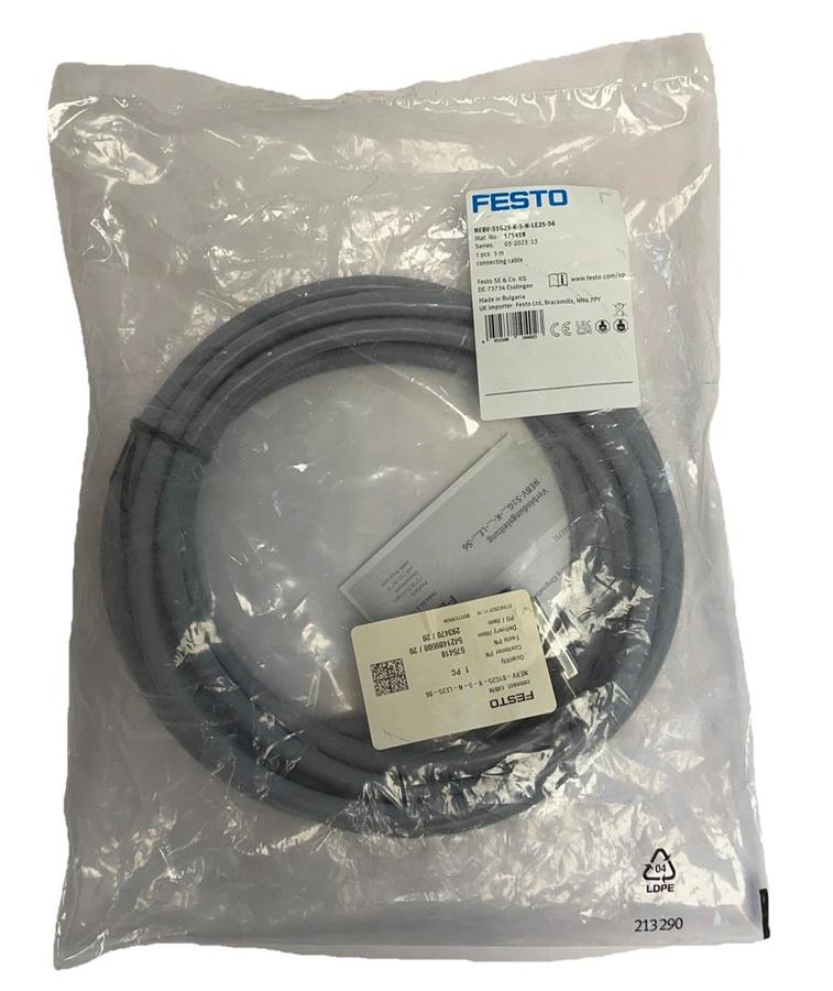 Used NEW FESTO NEBV-S1G25-K-5-N-LE25-S6 CONNECTING CABLE MAT. NO. 575418 / 5 METERS