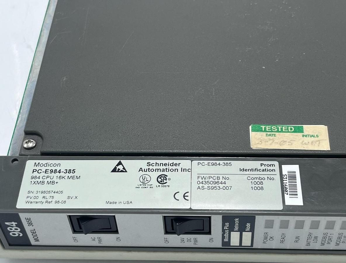 Used Schneider Electric Modicon PC-E984-385 984 CPU 16K Memory MB/MB+ Controller
