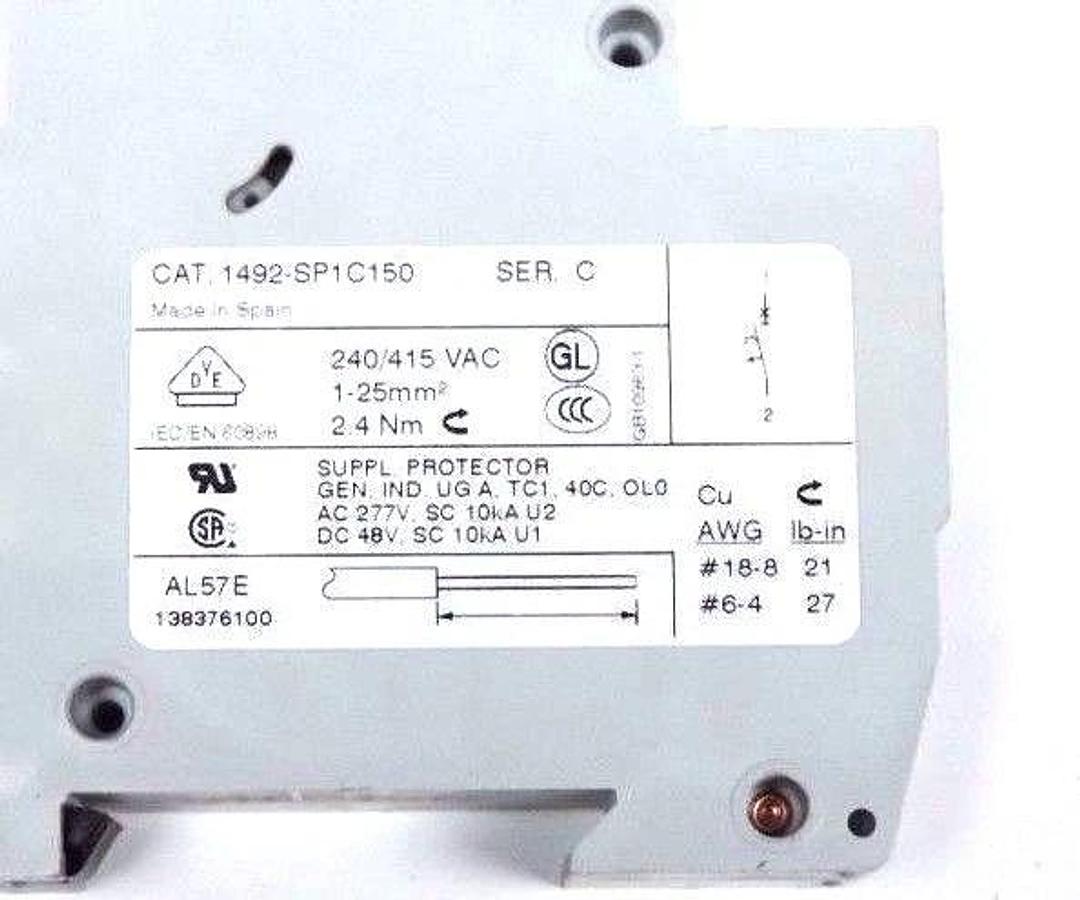 Used LOT OF 7 ALLEN BRADLEY 1492-SP MINI CIRCUIT BREAKERS SER C, 1POLE