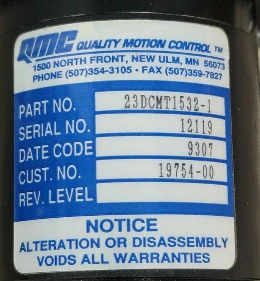 Used QMC 23DCMT1532-1 SERVO MOTOR REV. LEVEL 19754-00