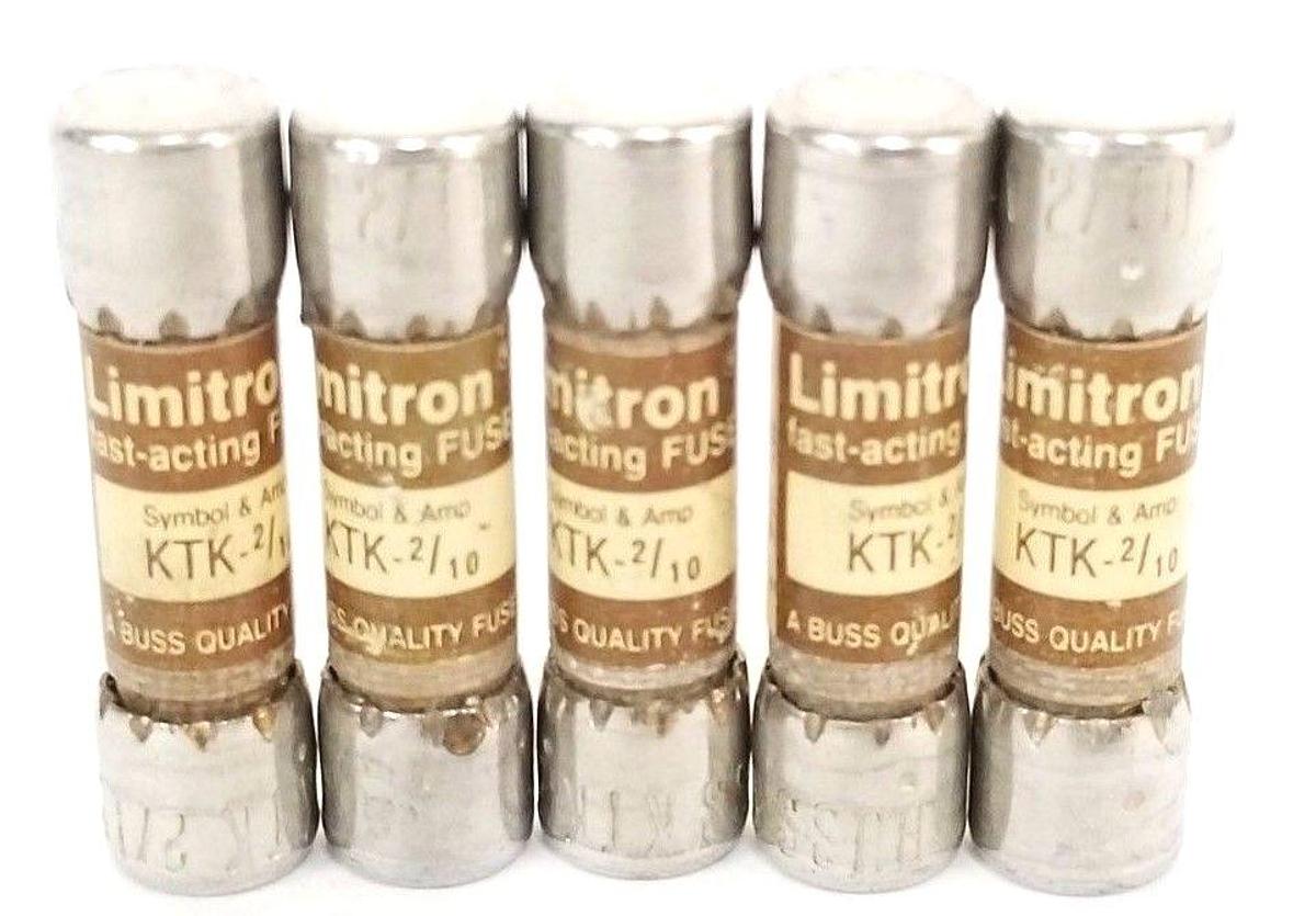 Used LOT OF 5 NEW COOPER BUSSMANN KTK-2/10 LIMITRON FAST-ACTING FUSES