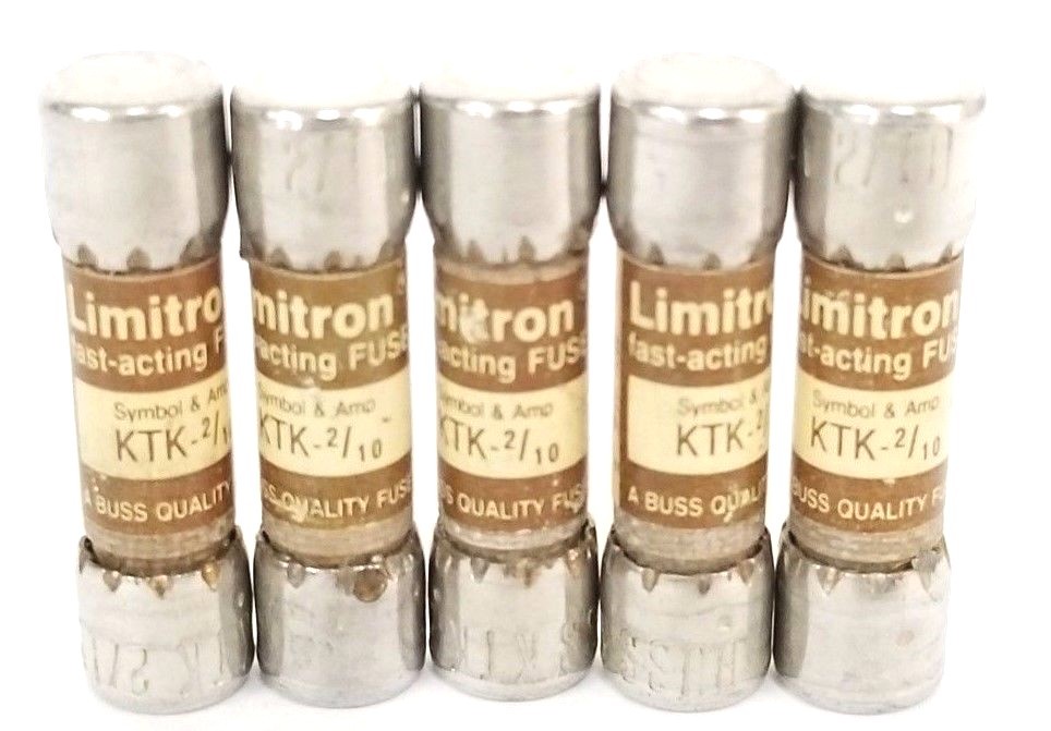 Used LOT OF 5 NEW COOPER BUSSMANN KTK-2/10 LIMITRON FAST-ACTING FUSES
