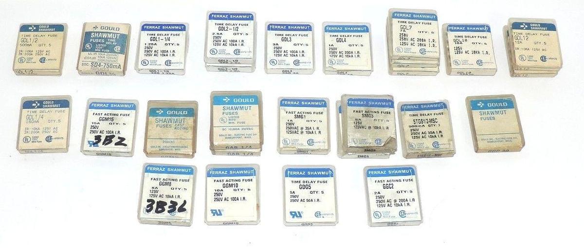Used LOT OF 113 FERRAZ AND GOULD SHAWMUT FUSES GDL1/4, GDL1/2, GDL3/4, GDL1-1/4