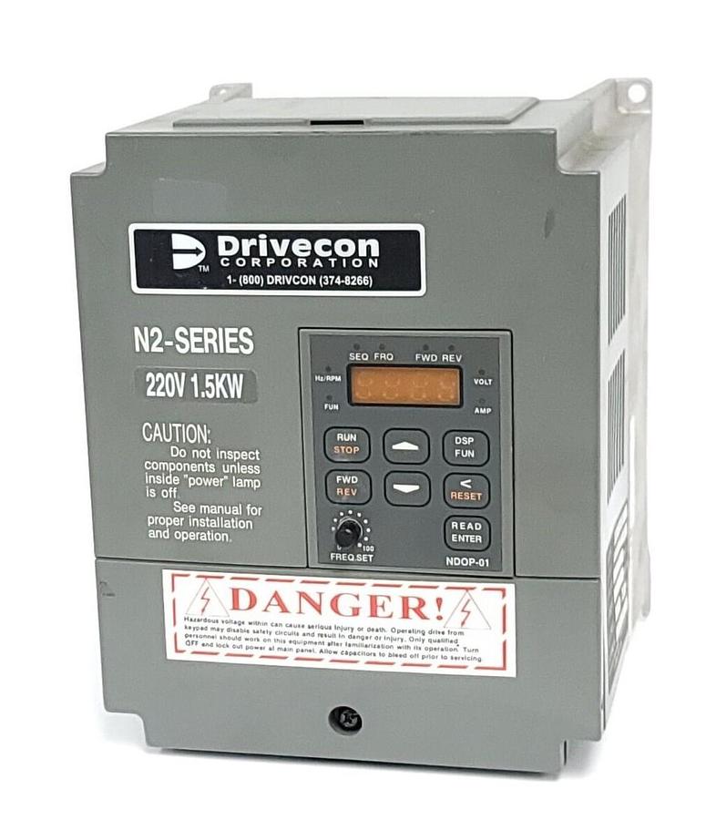 Used DRIVECON VFN2-215-M N2-SERIES DRIVE 1.5kW/2HP 220V VFN2215M W/ KEYPAD NDOP-01