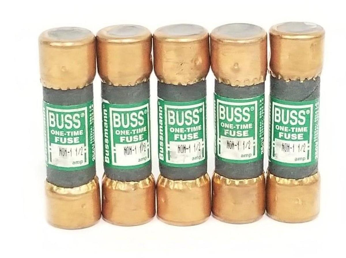 Used LOT OF 5 NEW COOPER BUSSMANN NON-1-1/2 ONE-TIME FUSES NON112, 250V, 1.5AMP