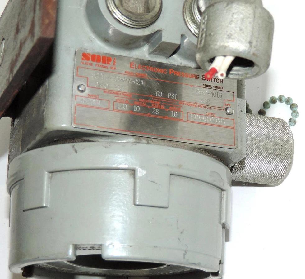 Used SOR 522E1-TC3-P7-C2A PRESSURE SWITCH 120VAC 0.04A, OUTPUT 4-20MA