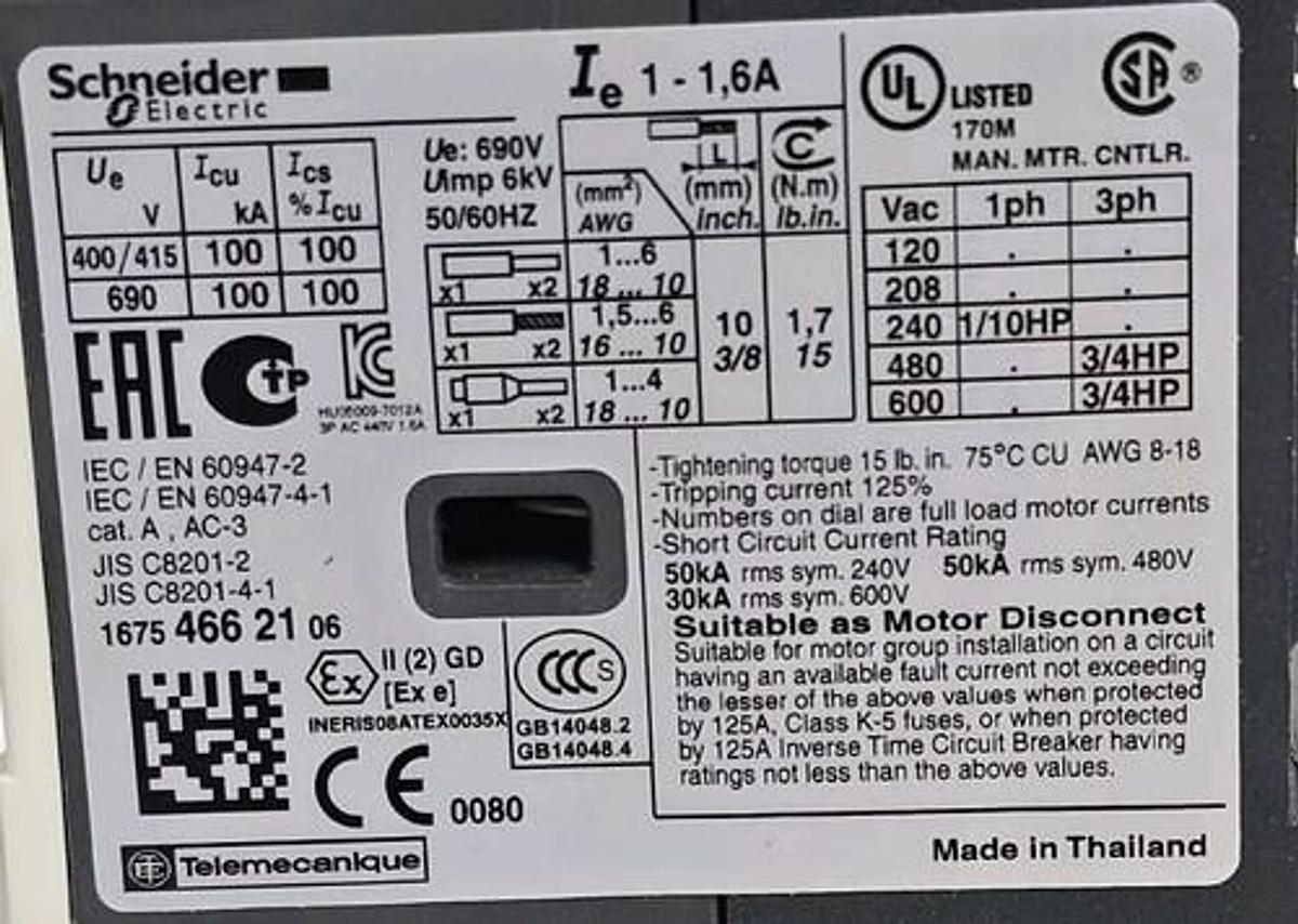 Used NIB SCHNEIDER ELECTRIC GV2 ME06 MOTOR CIRCUIT BREAKER GV2ME06
