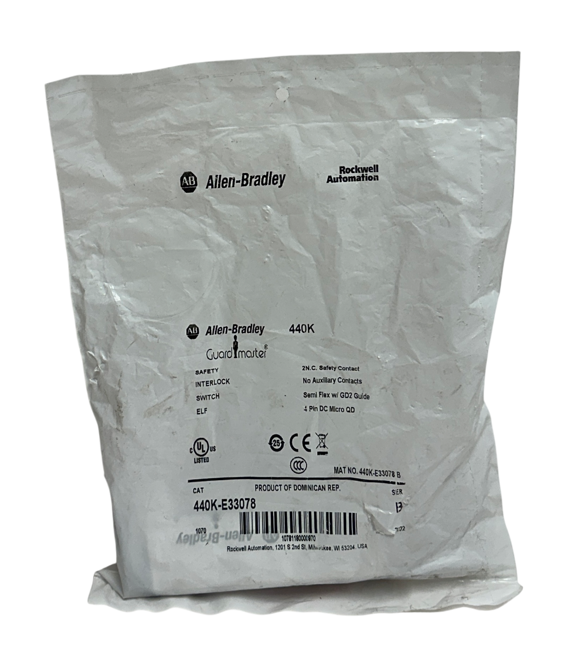 ALLEN BRADLEY 440K-E33078 /B Guardmaster SAFETY INTERLOCK SWITCH 4-PIN GD2 NSFS