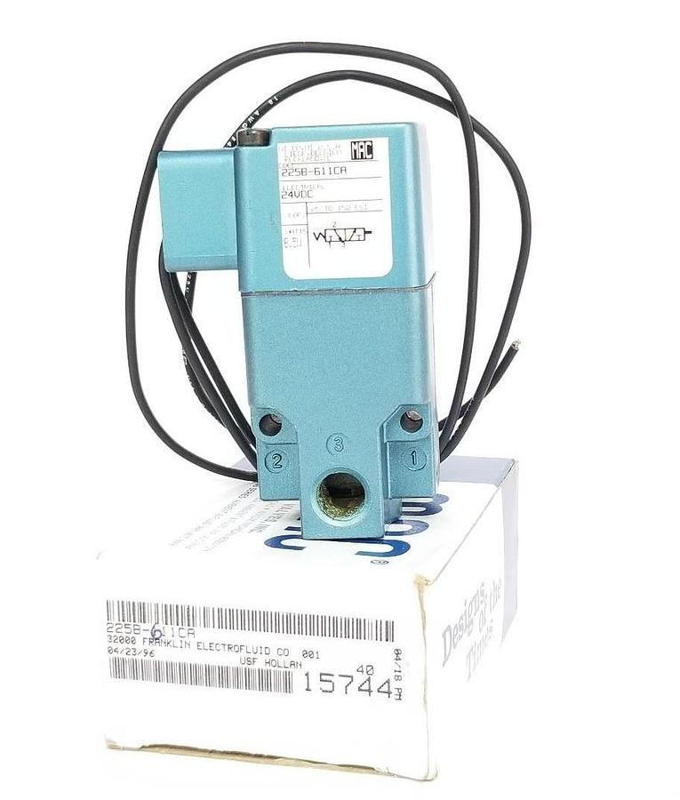 Used NIB MAC 225B-611CA SOLENOID VALVE 24VDC, 8.5W, 25-150PSI, 225B611CA