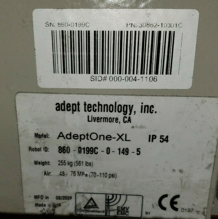 Used ADEPT TECHNOLOGY ADEPTONE-XL ROBOT 860-0199C-0-149-5, 30862-10301, 308062-10301C