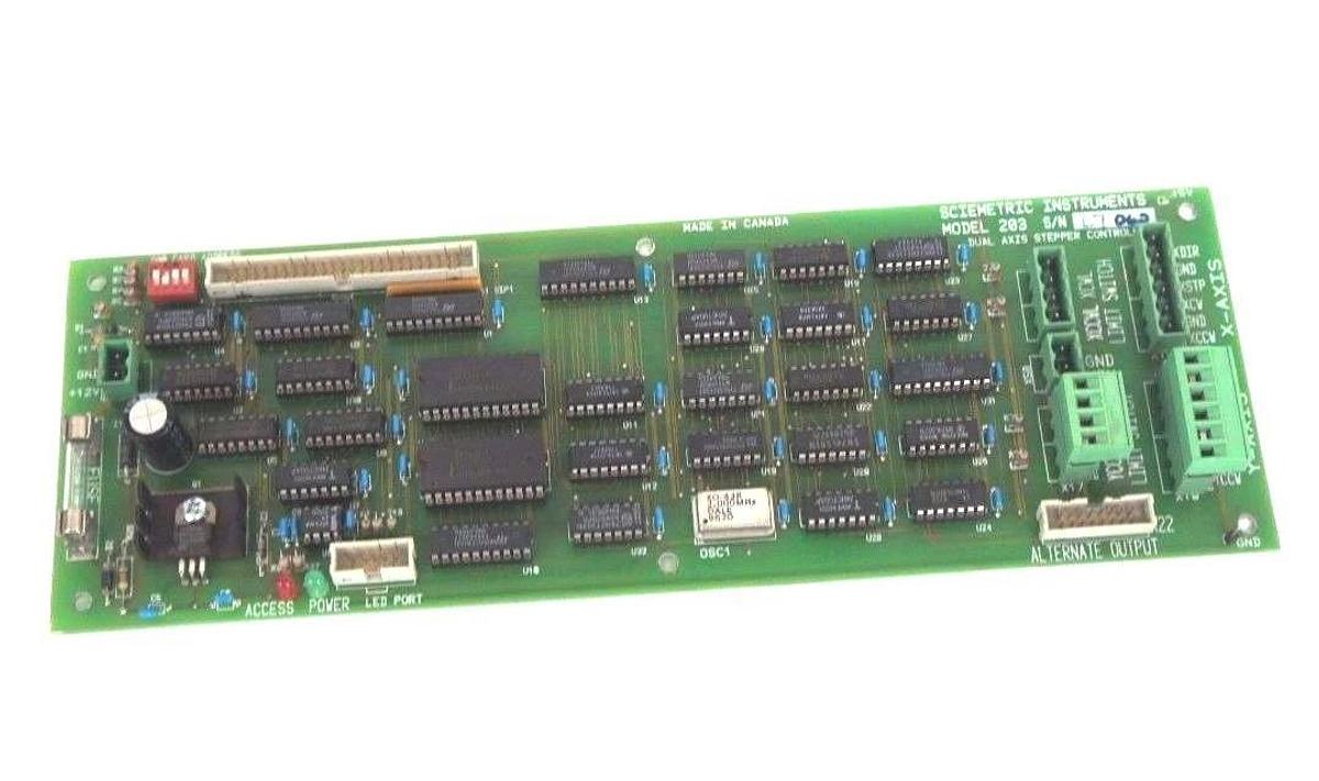 Used SCIEMETRIC INSTRUMENTS MODEL 203 DUAL AXIS STEPPER CONTROLLER BOARD