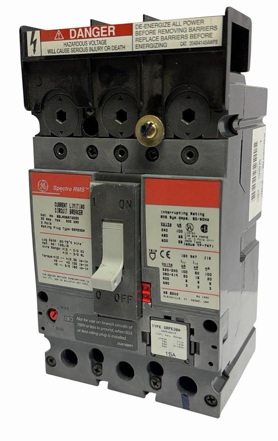 Used GE SELA36AT0030 SPECTRA RMS CURRENT LIMITING CIRCUIT BREAKER 30AMPS 3-POLE