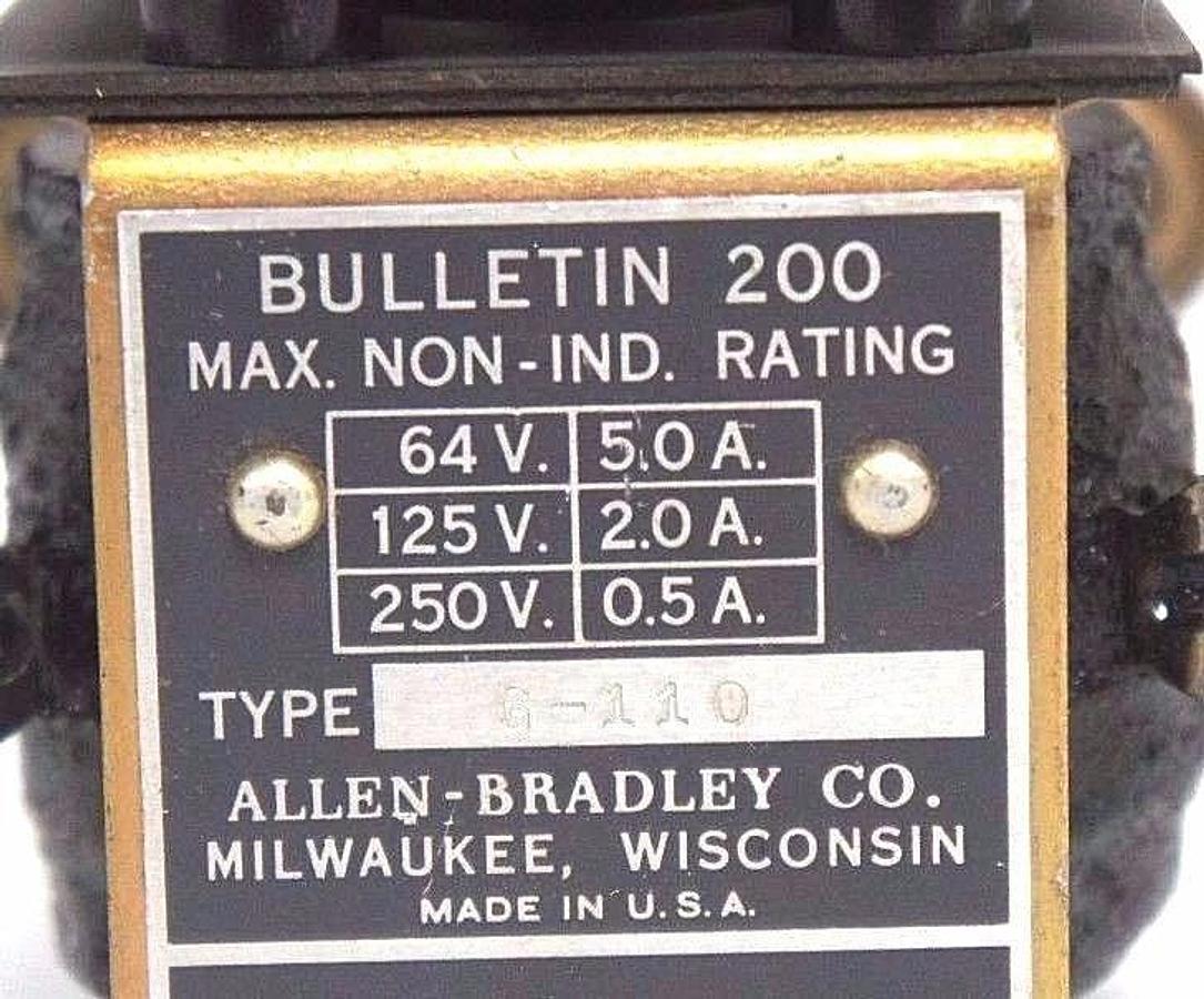 Used ALLEN BRADLEY 200-G-110 RELAY W/ 00D154 COIL 64V