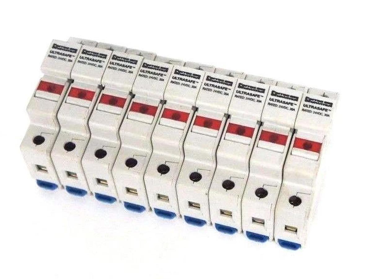 Used LOT OF 9 FERRAZ SHAWMUT USM1I-DC24 ULTRA SAFE FUSE HOLDERS 24VDC, 30A