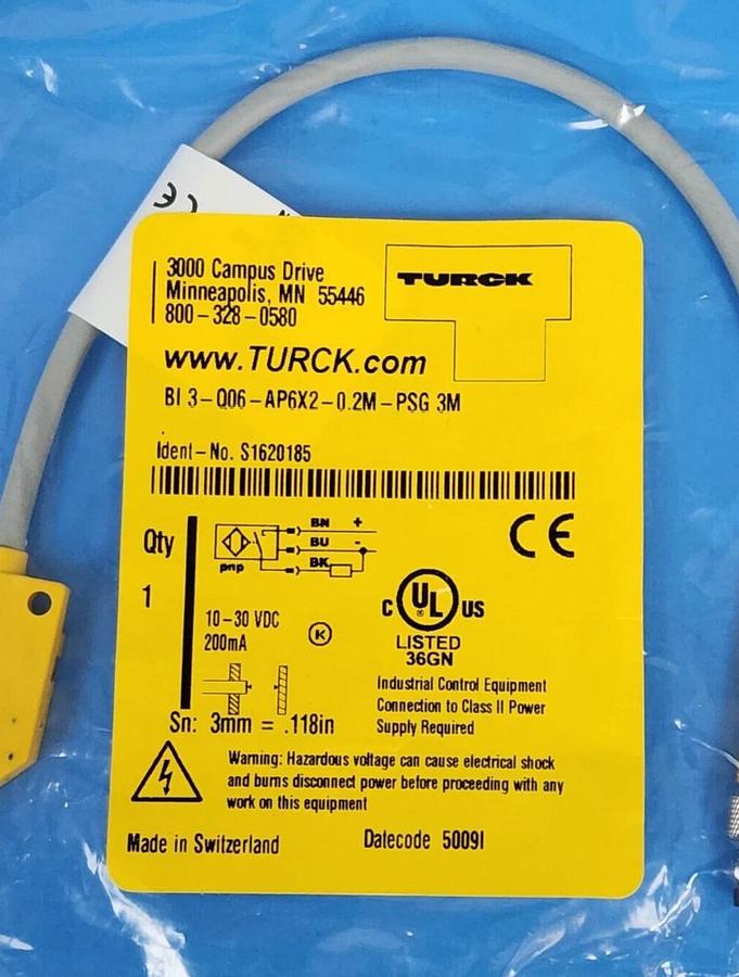 Used NEW TURCK BI3-Q06-AP6X2-0.2M-PSG3M SENSOR 10-30VDC IDENT-NO. S1620185