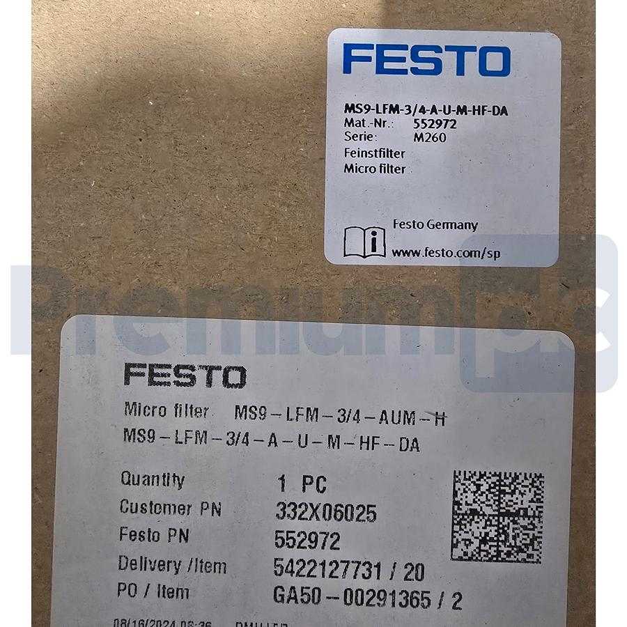 Used Festo MS9-LFM-3/4-AUM-HF-DA | 552972 MS Micro Filter 0.01μm G3/4 0-20 bar NSMP