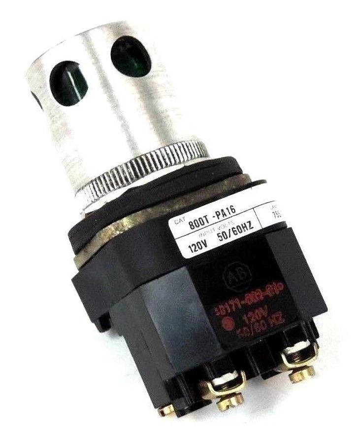 Used ALLEN BRADLEY 800T-PA16 PUSHBUTTON, SER T, GREEN, 120 V, 50/60 HZ, 800TPA16