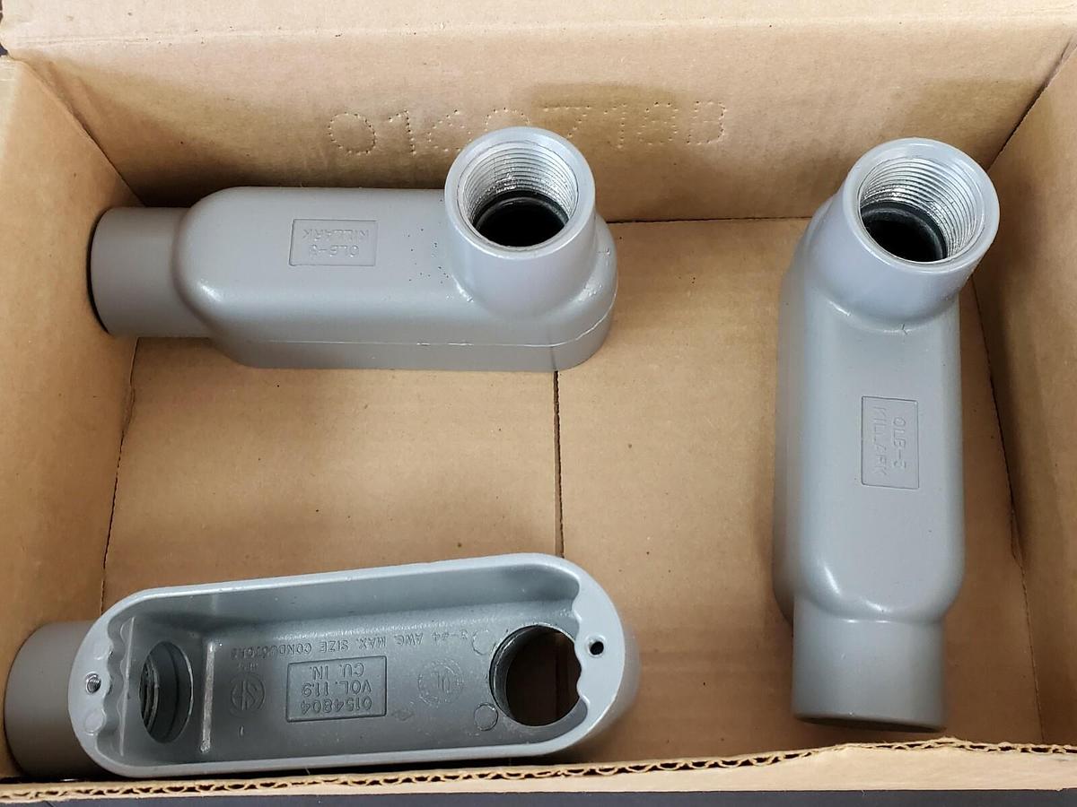 Used BOX OF 3 NEW KILLARK OLB-3, O SERIES TYPE LB CONDUIT BODIES ALUMINUM 1IN