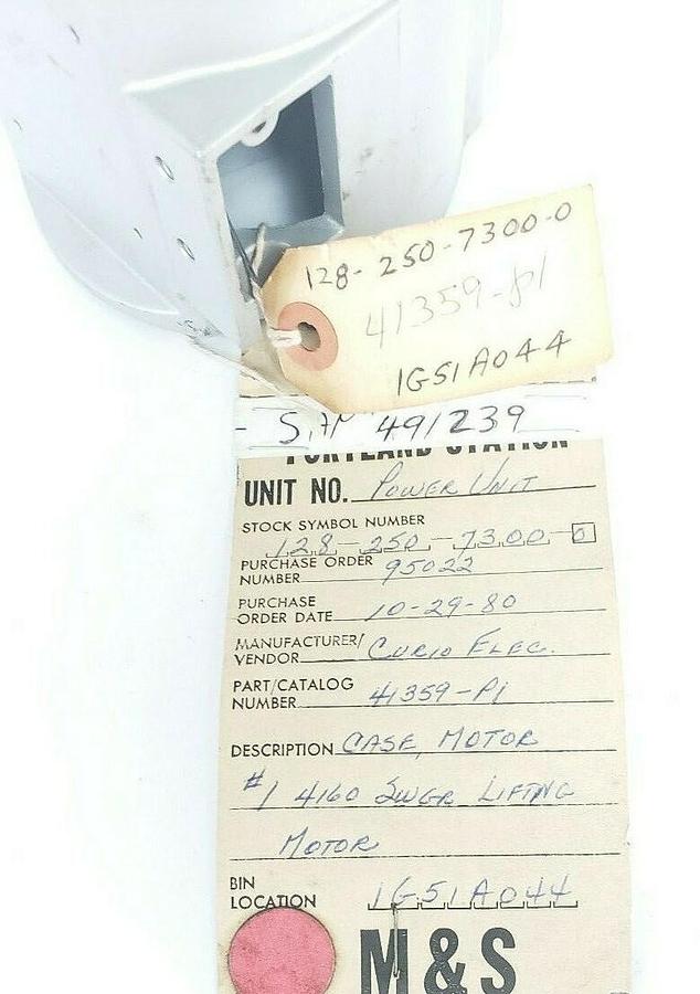 Used CURIO ELECTRIC 41359-P1 MOTOR CASE FOR #1 4160 SWGR LIFTING MOTOR 41359P1