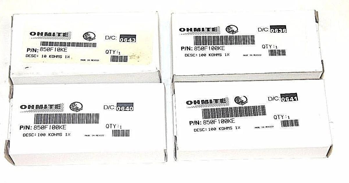 Used LOT OF 4 NIB OHMITE 850F100KE RESISTORS, 10 KOHMS, 1%