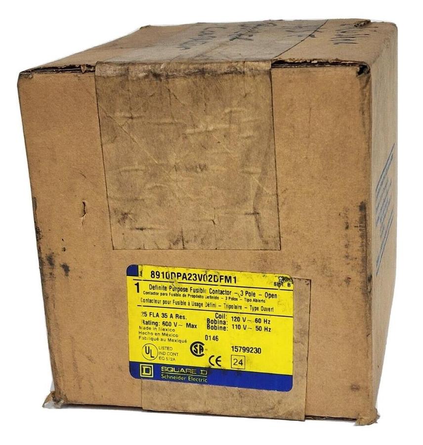 Used NEW SEALED SQUARE D 8910DPA23V02DFM1 /B FUSIBLE CONTACTOR 3P OPEN 600V